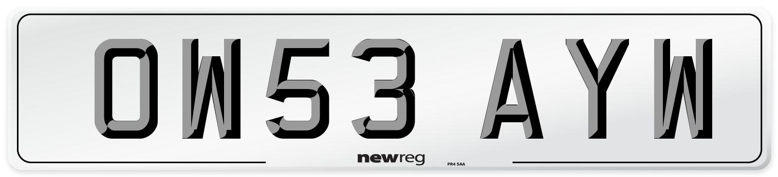 OW53 AYW Number Plate from New Reg
